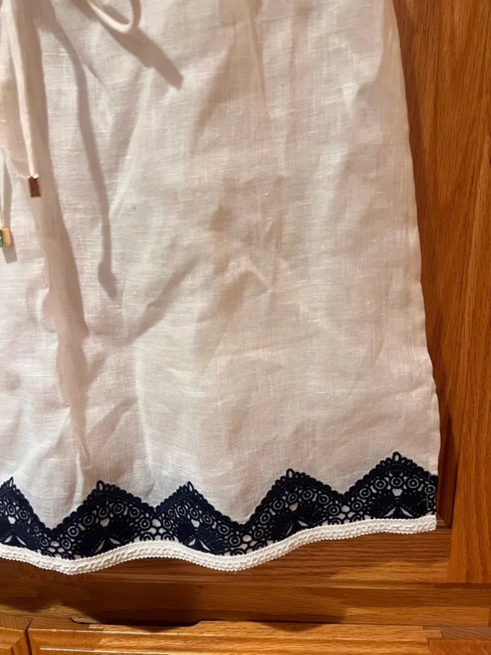 Tory Burch Margarita‎ Cream Linen Tunic Cover-Up Navy Blue Embroidery Size XS